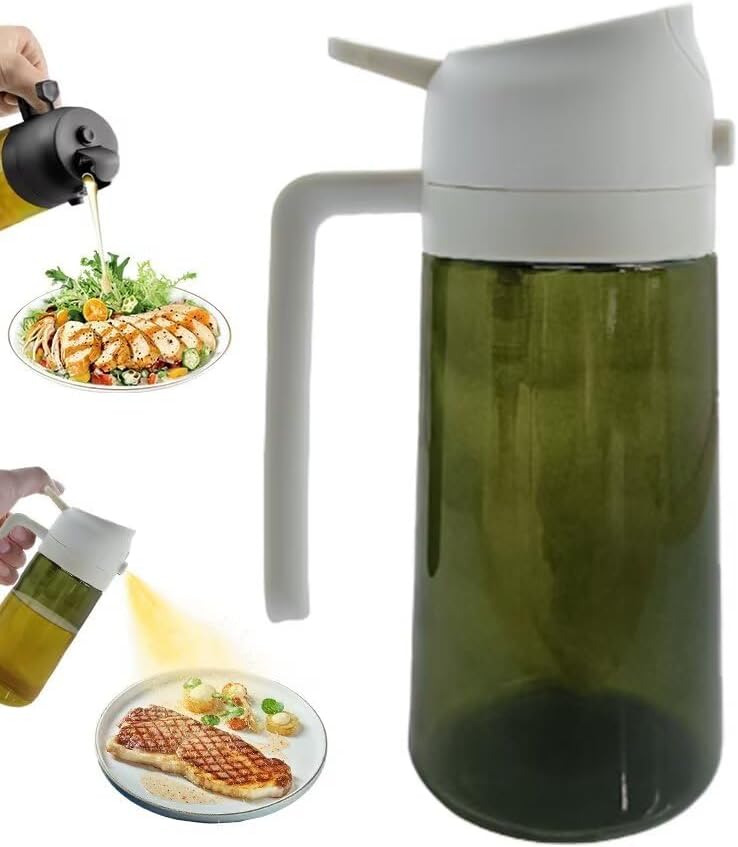 Kitchen Maiden 2 in 1 Oil Dispenser, 2024 New Kitchenmaiden 2 In 1 Oil Sprayer for Cooking，Olive Oil Dispenser Bottle Spray And Pour for Air Fryer, Salad, Frying, BBQ