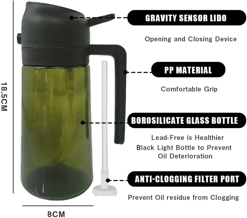 Kitchen Maiden 2 in 1 Oil Dispenser, 2024 New Kitchenmaiden 2 In 1 Oil Sprayer for Cooking，Olive Oil Dispenser Bottle Spray And Pour for Air Fryer, Salad, Frying, BBQ