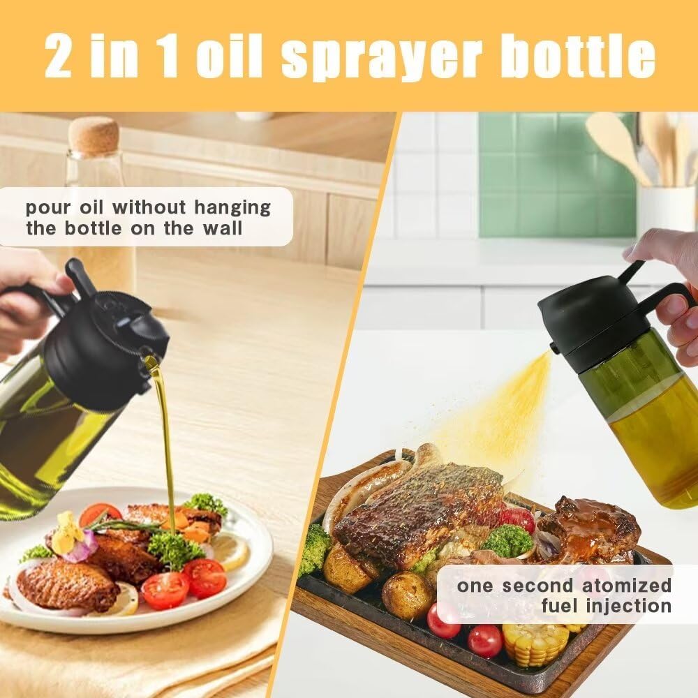 Kitchen Maiden 2 in 1 Oil Dispenser, 2024 New Kitchenmaiden 2 In 1 Oil Sprayer for Cooking，Olive Oil Dispenser Bottle Spray And Pour for Air Fryer, Salad, Frying, BBQ